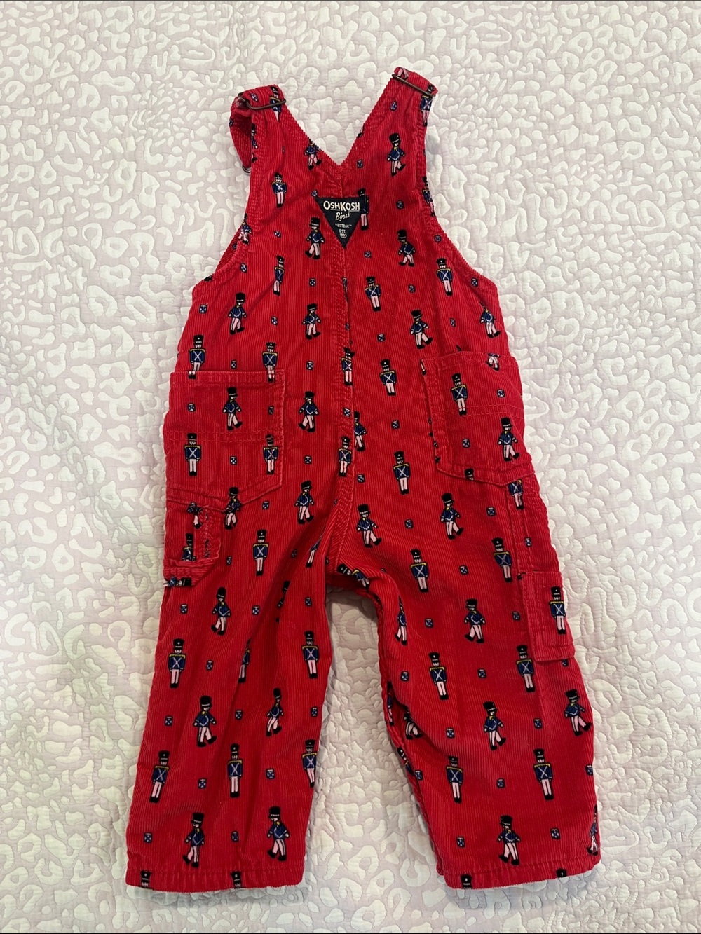 OshKosh B'gosh Red Corduroy Overalls with Toy Soldier Print - Picture 4 of 4